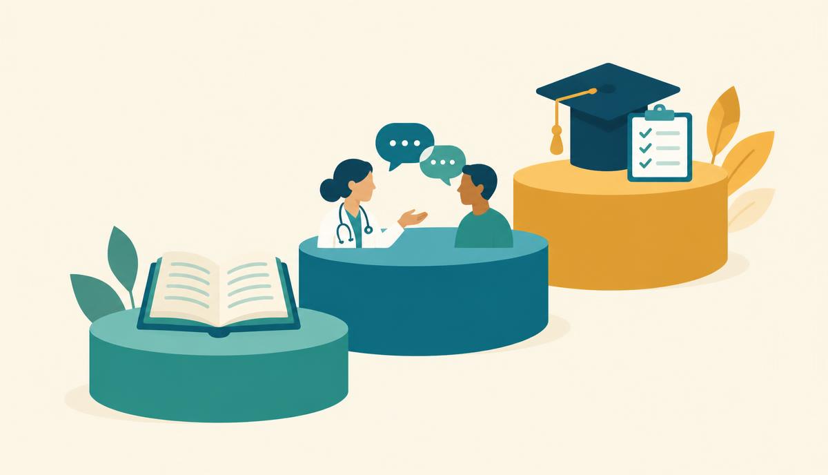 Three rising platforms representing Group 1, 2 and 3 CPD activities, from reading to discussion to assessed learning